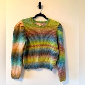 Jessica Simpson Women’s Multicolor Striped Crew Neck Sweater Puff Sleeve size L
